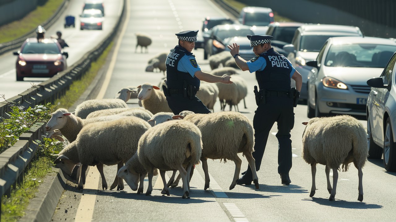 Otoyolu koyunlar bastı: Yol saatlerce kapandı